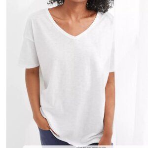 Aerie Distressed Basic V-Neck Boyfriend T-Shirt - XL in White - Free w/Purchase